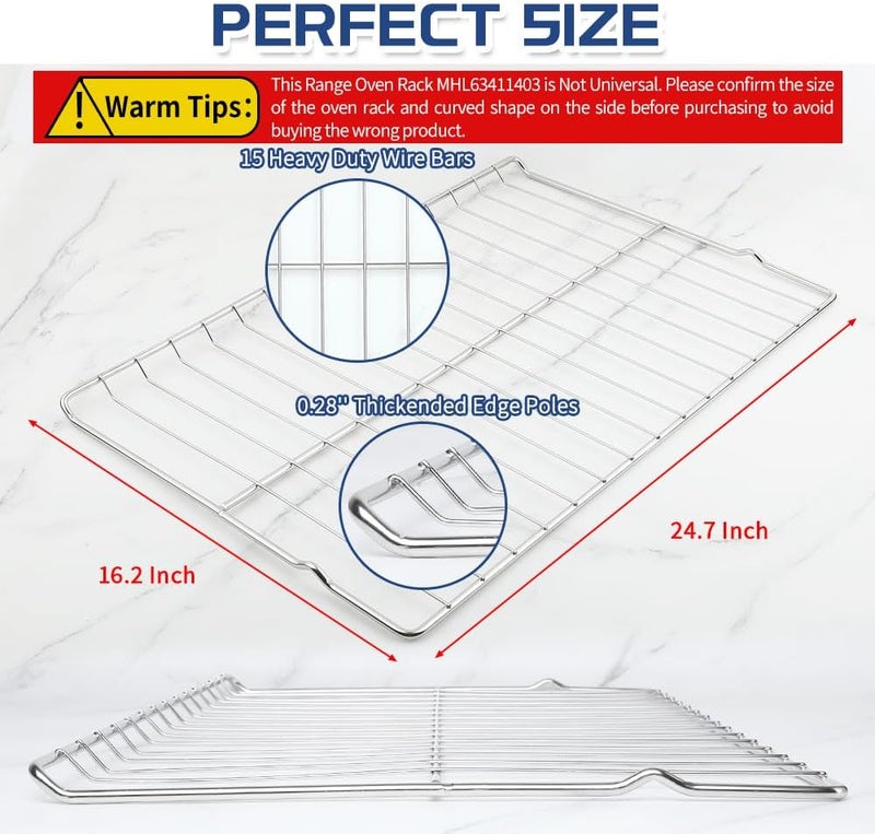 KOZHOM [Upgraded] 2Pcs Range Standard Oven Racks MHL63411403 for LG Range Ovens, Stainless Steel Oven Shelf Rack Replacement Part, 24.7'' Wide x16.2'' Deep - Image 4
